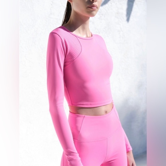 IVL Collective Long Sleeve Crop Top Perforated in Pink Sugar Plum 8 - Picture 1 of 10